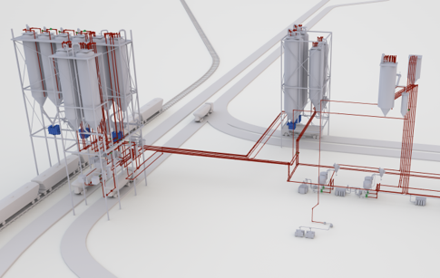 An image depicting the CAD design of a rail car unloading system